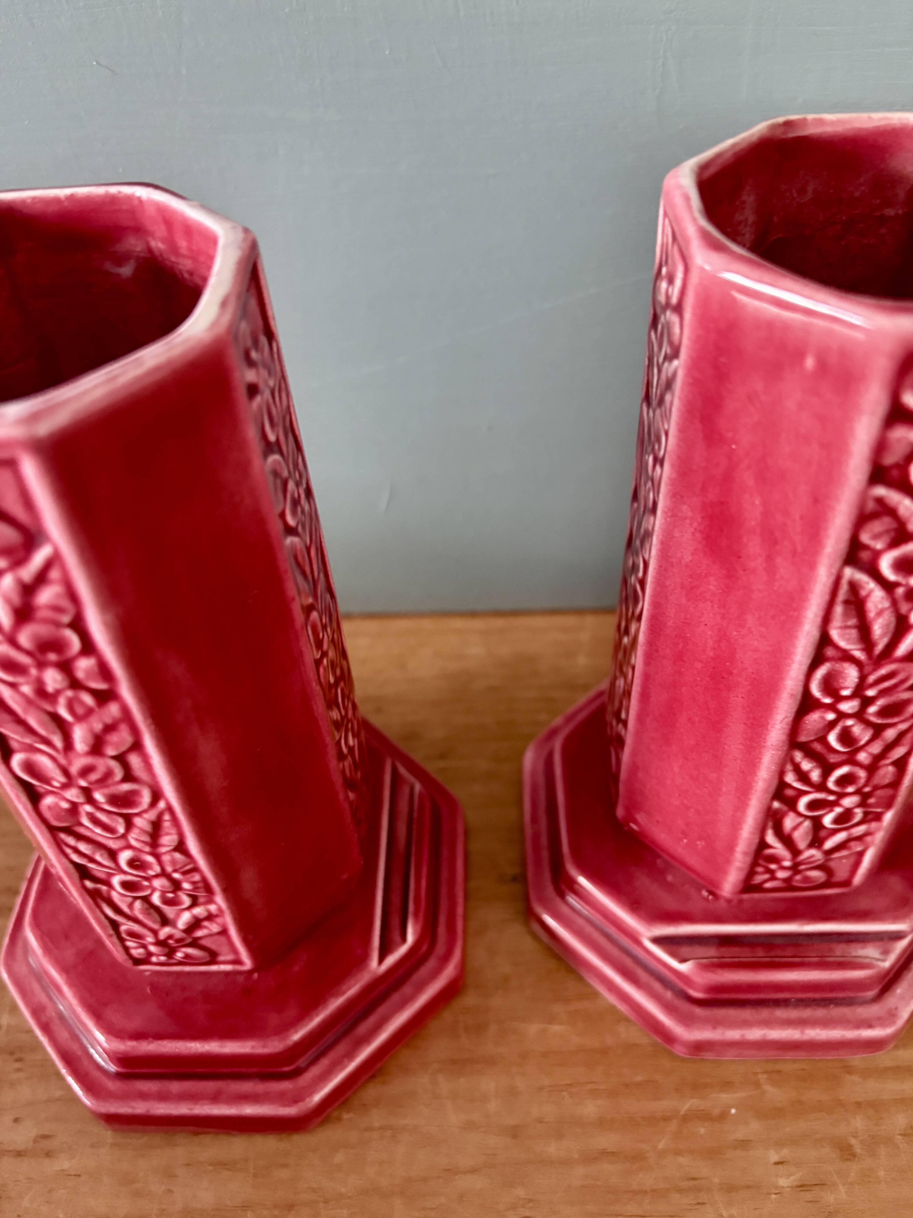 Lot de 2 vases art déco en céramique Rose de Digoin