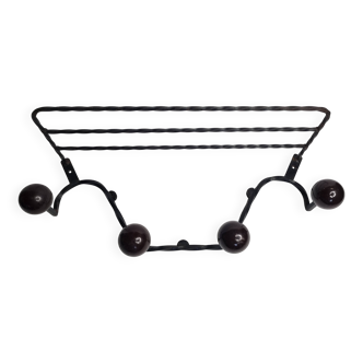 Vintage wrought iron wall coat rack with 4 hooks, 55 cm