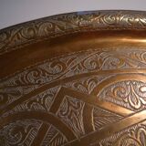 Old copper tray, chiseled, Moroccan