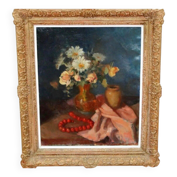 Peinture à l'huile impressionniste vintage nature morte florale