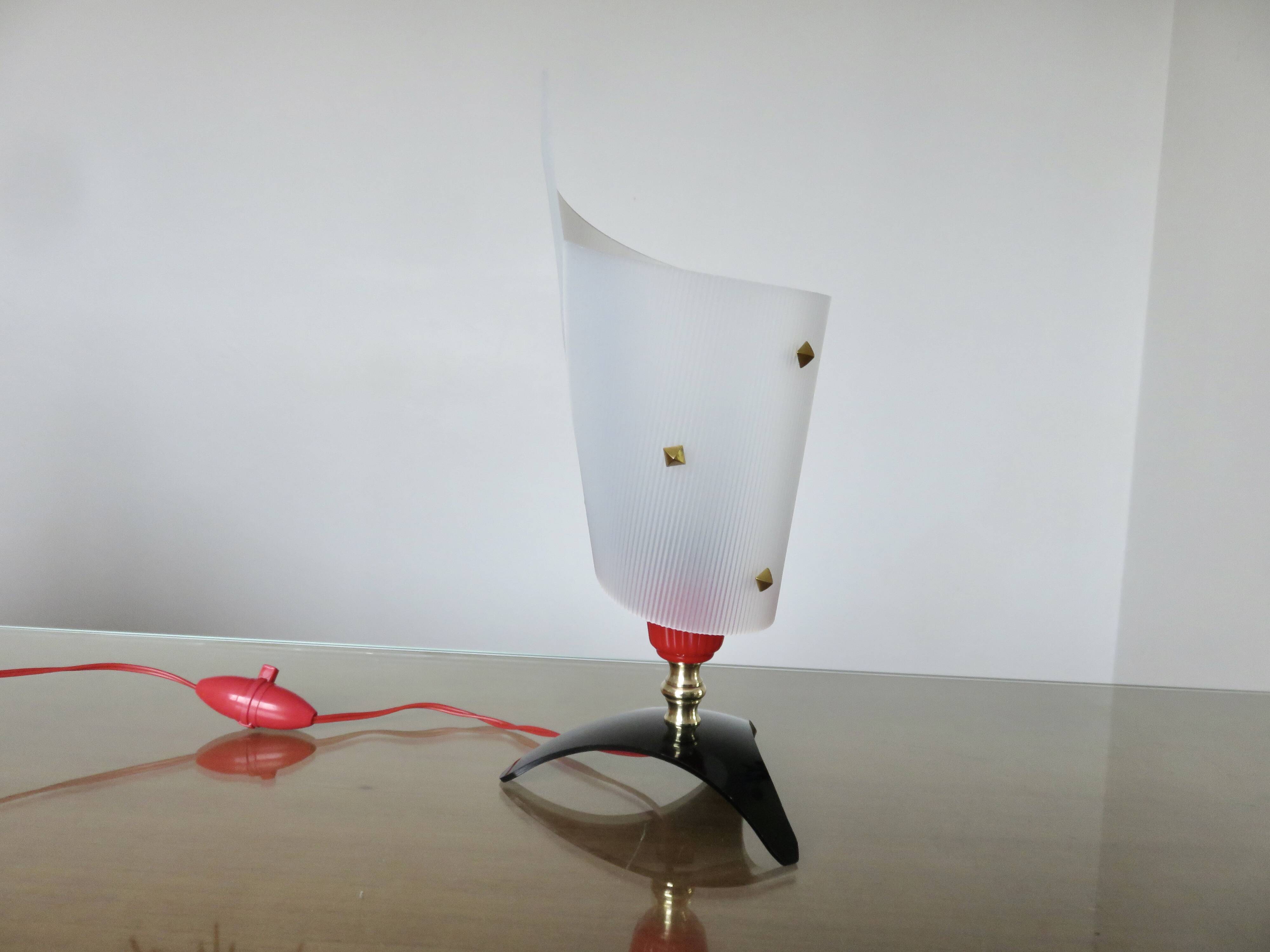 Tripod lamp in perspex, Bakelite and brass, 1950s or 1960s, France