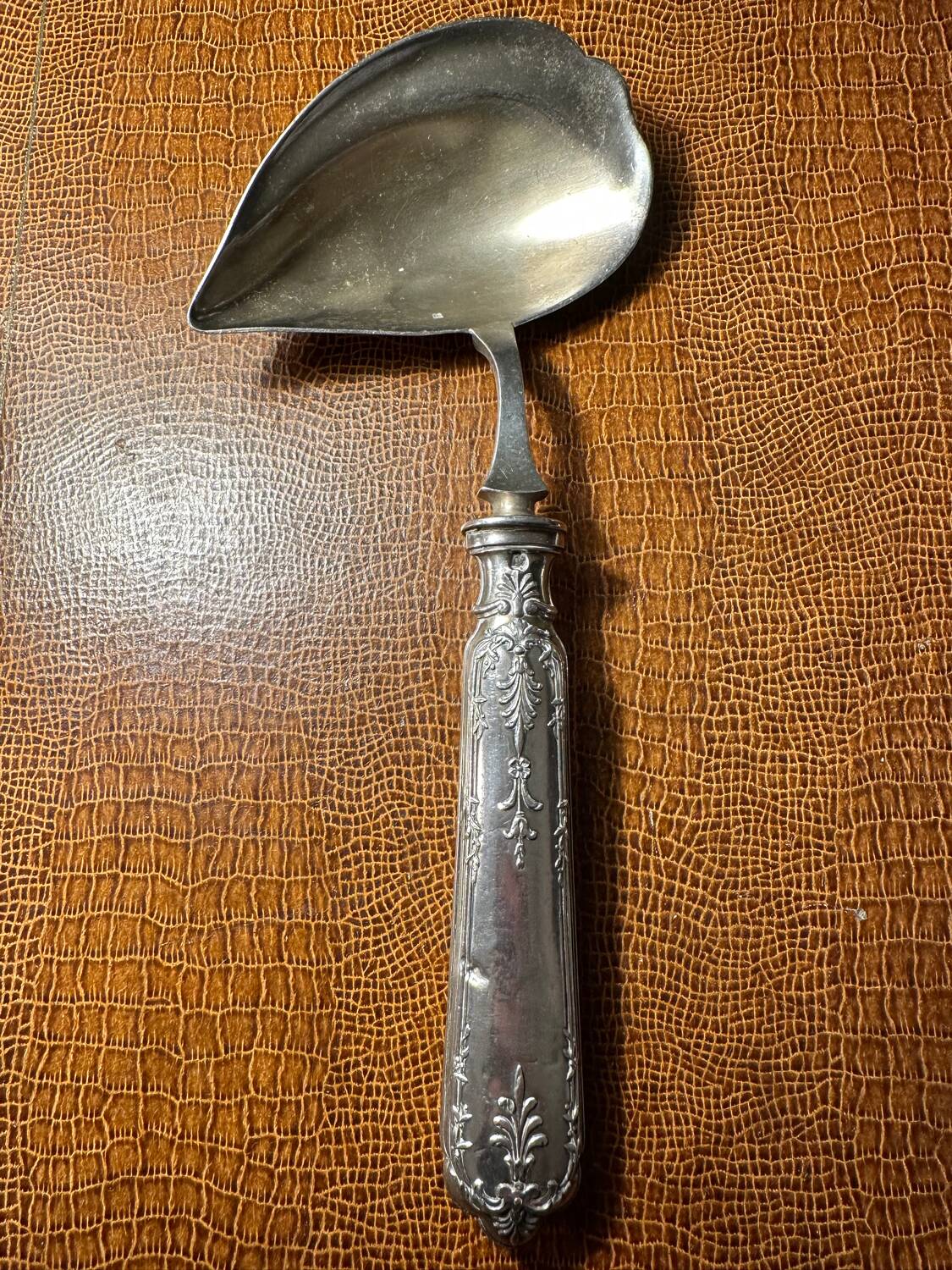 Art-Nouveau Sauce Spoon Floral Decor - Silver & Vermeil