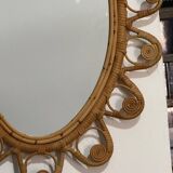 Oval rattan mirror from the 1950s France
