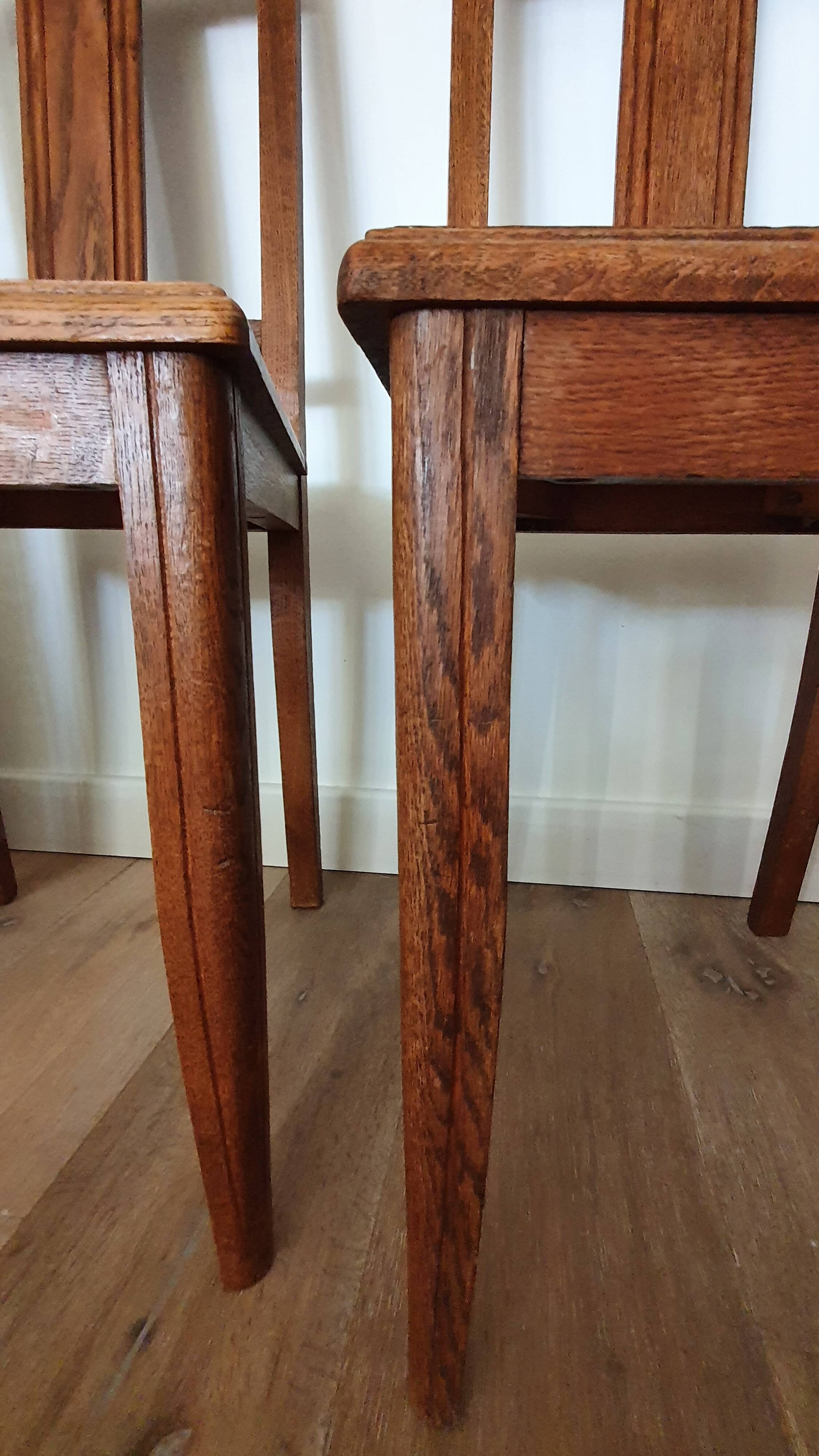 Pair of wooden chairs and Art Deco canning