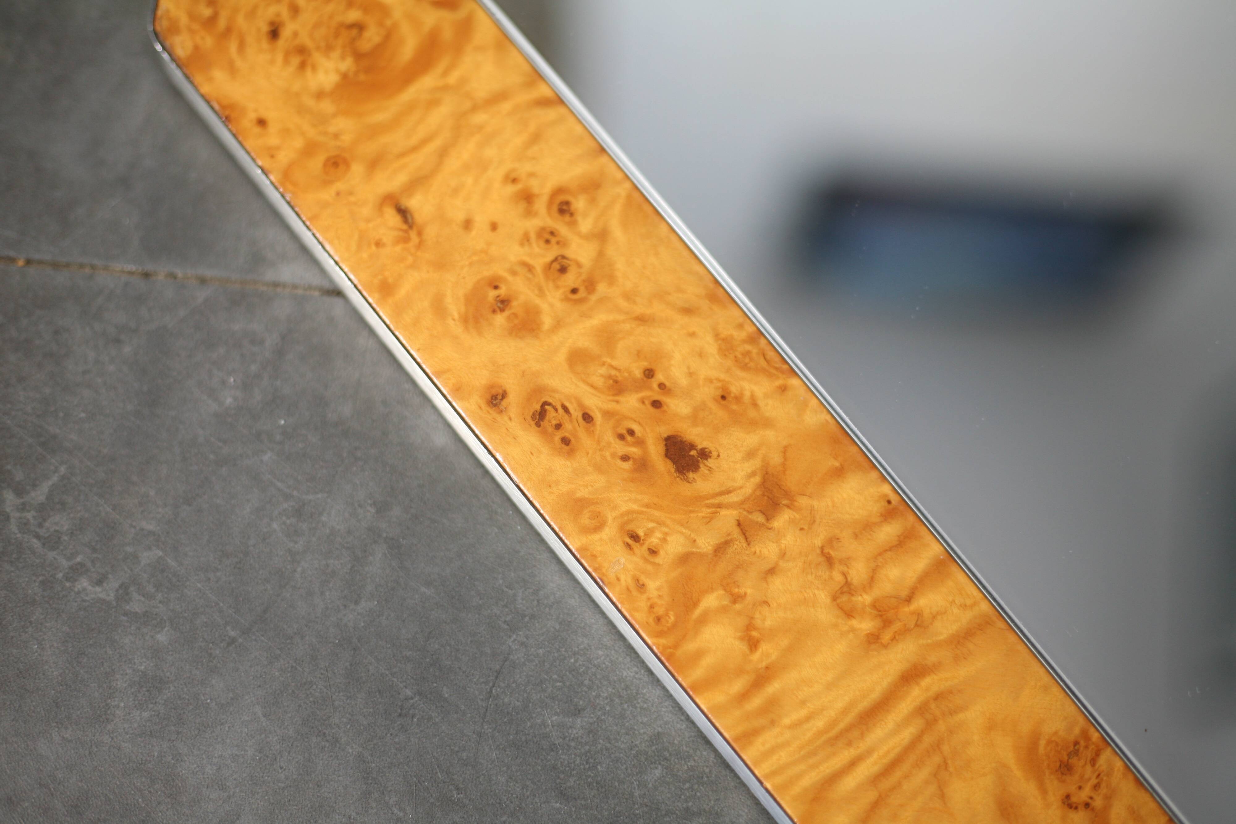 70s mirror, burl wood, metal frame