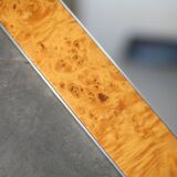 Miroir années 70, loupe de bois, encadrement métal