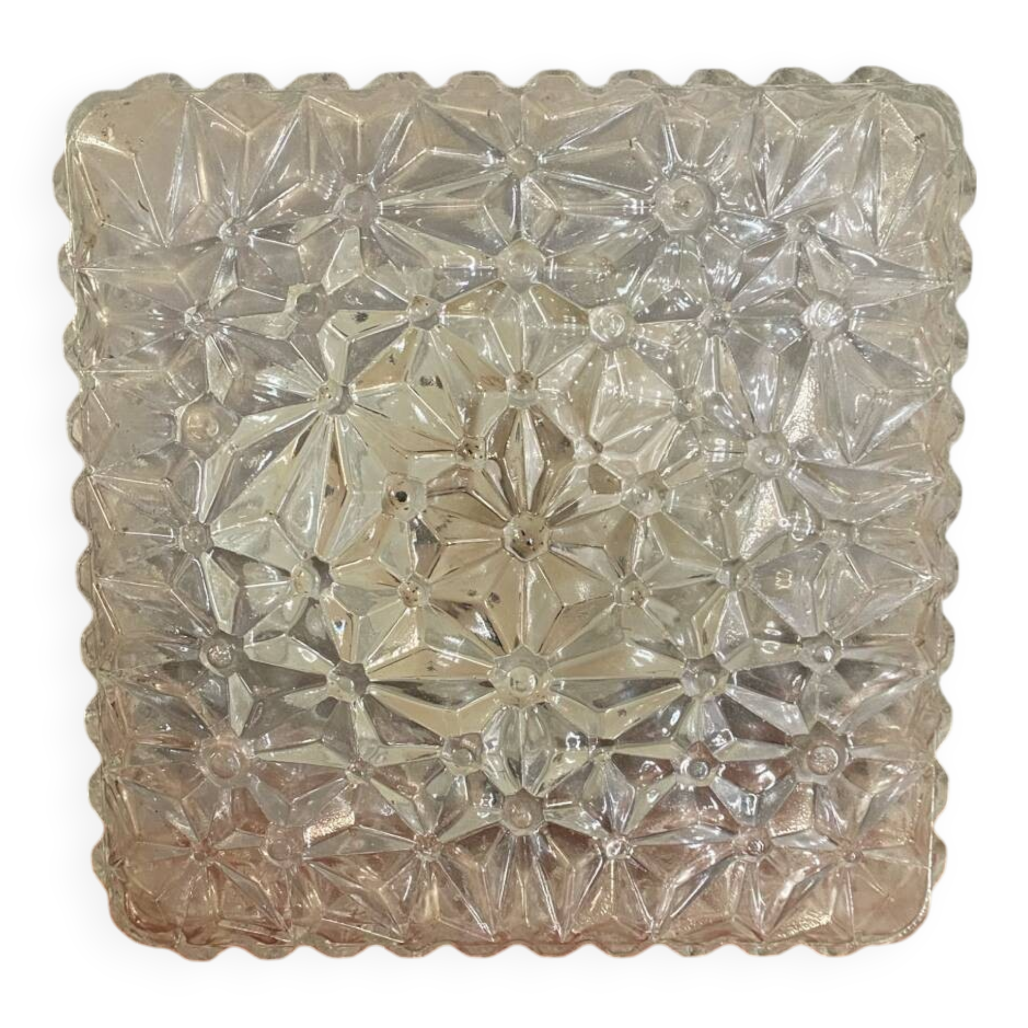 Antique Ceiling Light Sconce Molded Glass + Black Metal Bracket Vintage