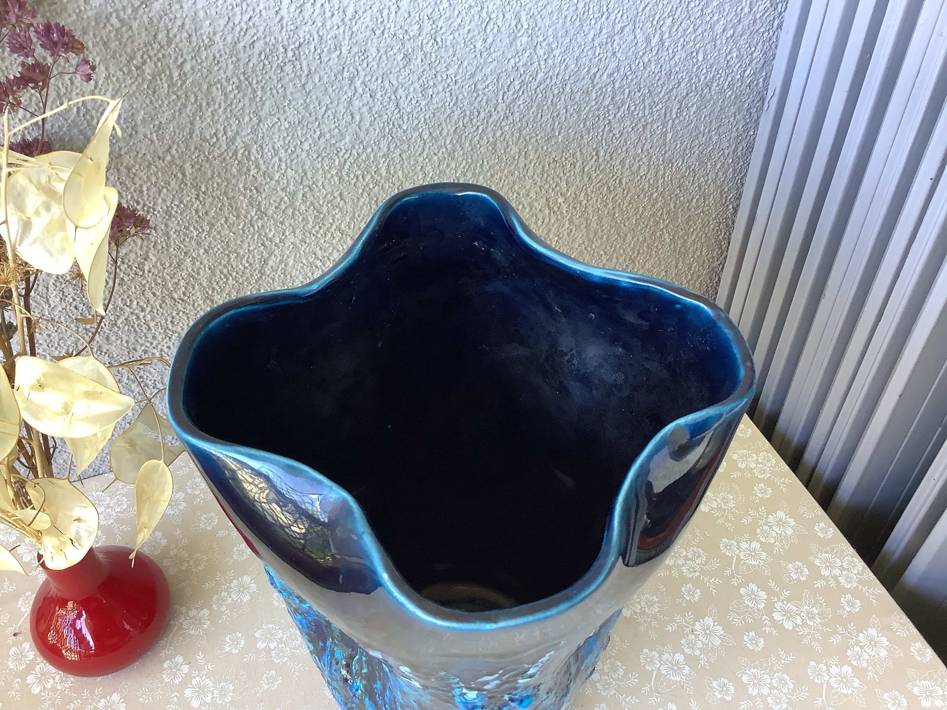 Vase fat lava Vallauris blue sea foam