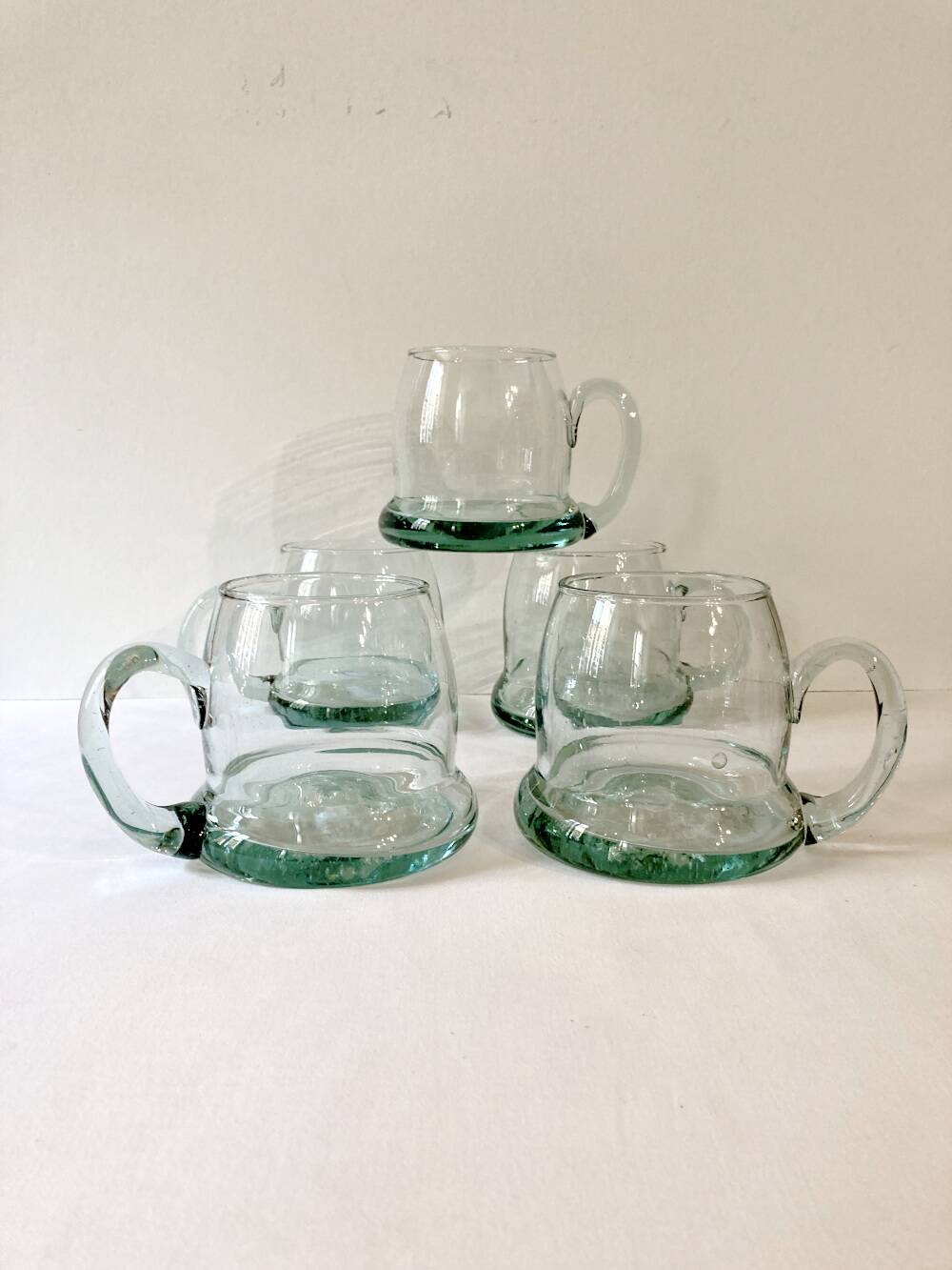 5 bubble-blown glass beer mugs