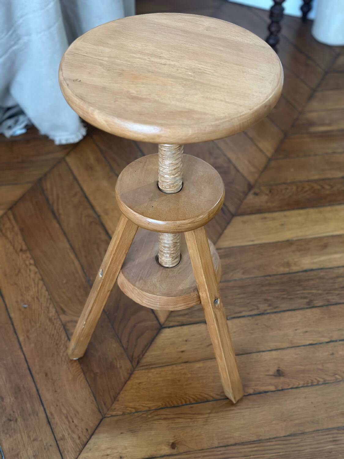 Vintage wooden tripod artist watchmaker stool brutalist workshop