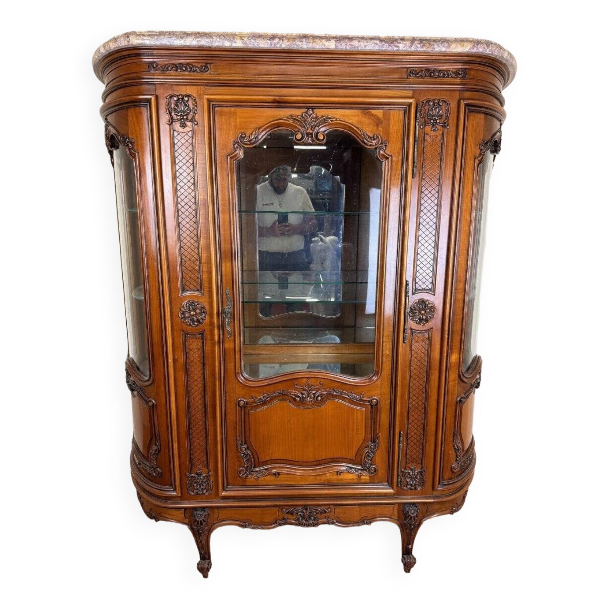 Louis XV Provençal style bookcase in half-moon shape in cherry wood circa 1930