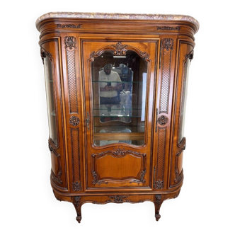 Louis XV Provençal style bookcase in half-moon shape in cherry wood circa 1930