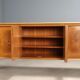 Vintage buffet in walnut veneer and burl, 1950s design.