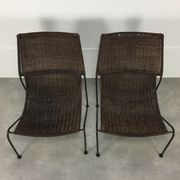 Pair of rattan and steel wire armchairs by frederick weinberg