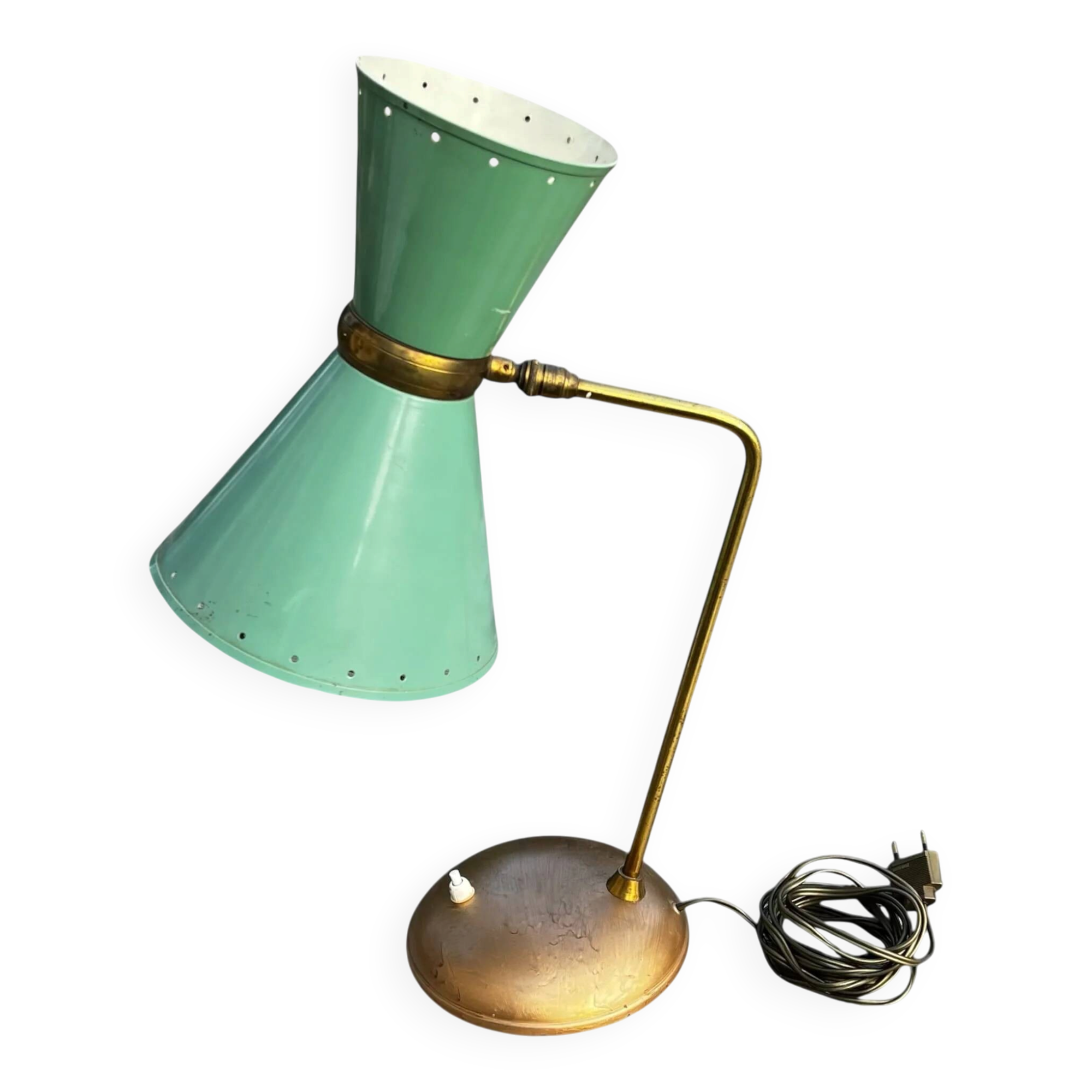 Vintage 1950s Diabolo desk lamp – celadon green & brass