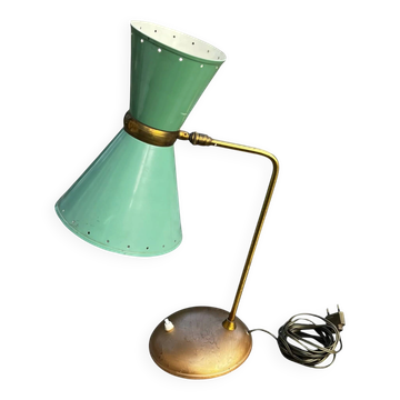 Vintage 1950s Diabolo desk lamp – celadon green & brass