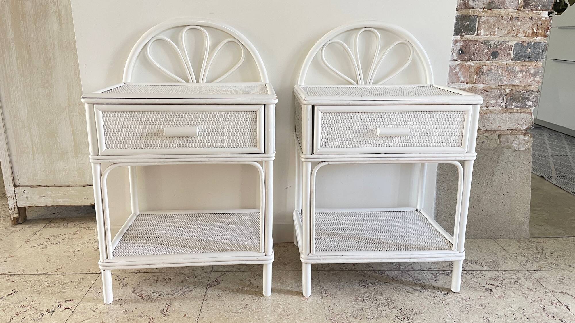Pair of Vintage Rattan Bedside Tables