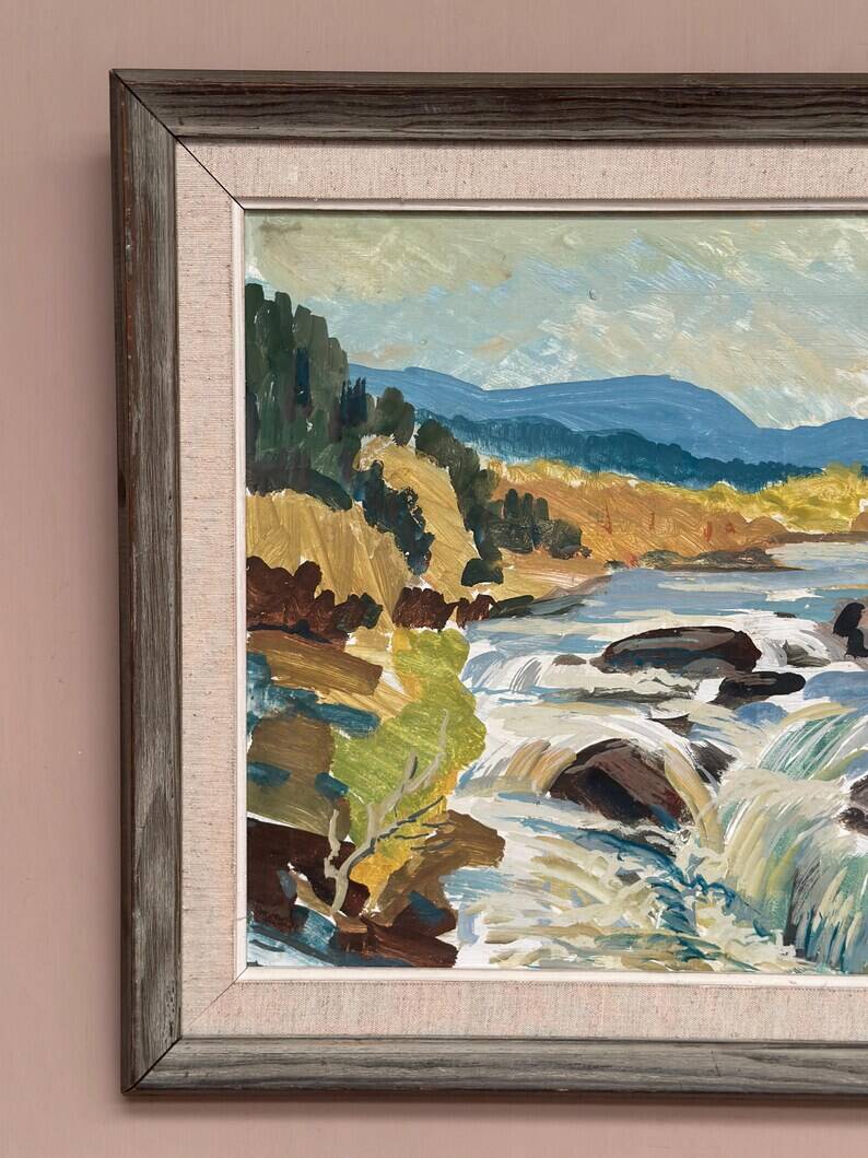 Original Swedish Oil on Panel – “Landscape With Water” by B. Lundqvist – Vintage & Framed – 56 × 48 cm (22" × 18.8")