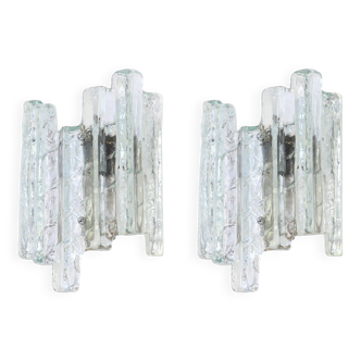 Pairs of large Kalmar-style wall sconces in Murano glass, Austria, 1960s.