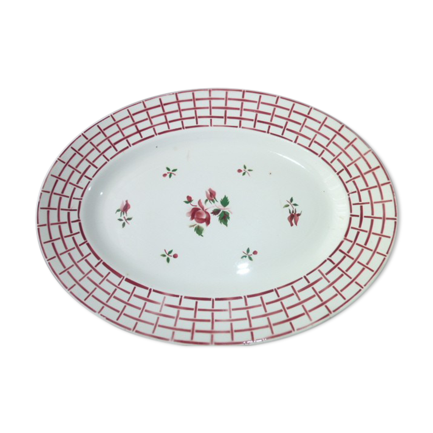 Oval earthenware dish Digoin Sarreguemines Model Rosa