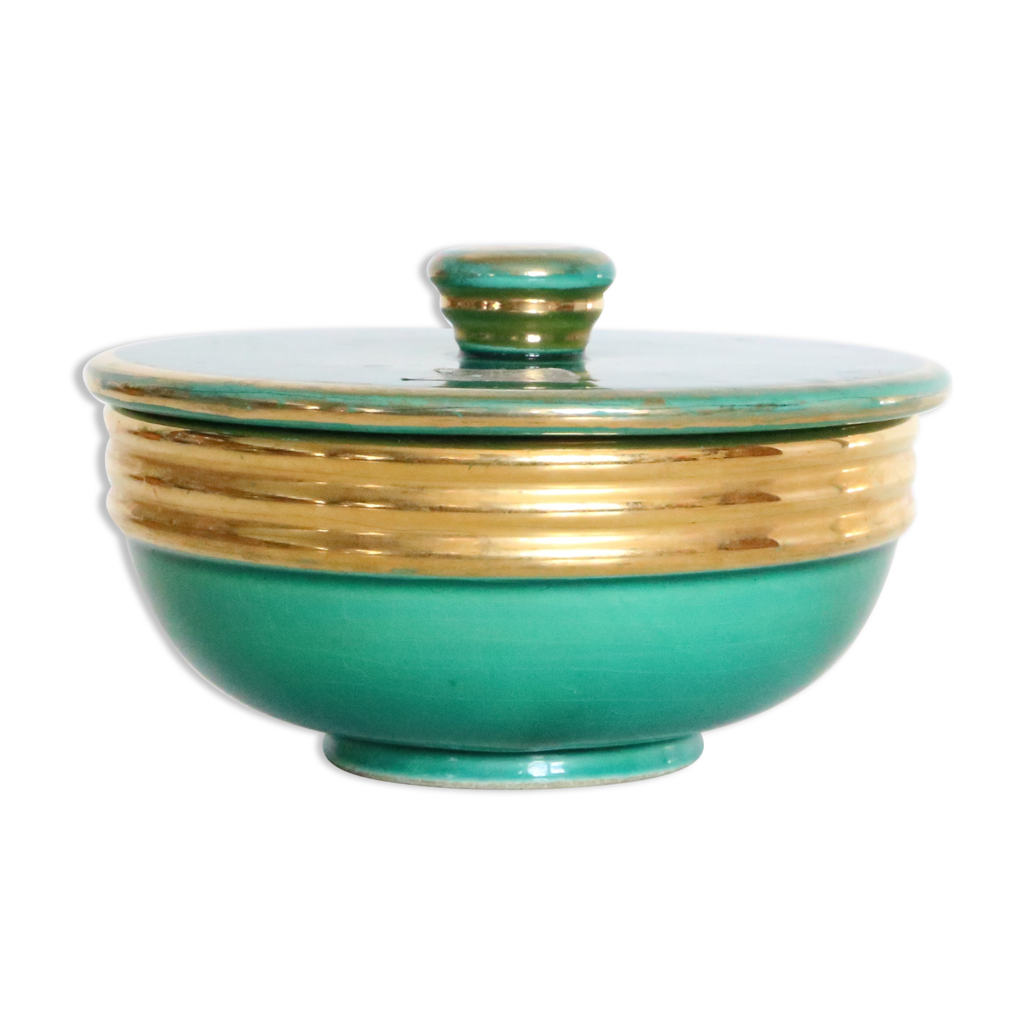 Ceramic jewelry box, green, Elchinger, 1970, vintage French