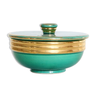Ceramic jewelry box, green, Elchinger, 1970, vintage French