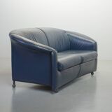 Wittmann Petrol Blue Soft Leather Sofa Model Aura Designed by Paolo Piva