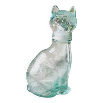 Bouteille chat verre moulé bleuté