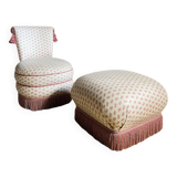 Napoleon III Style Armchair and Pouf with Pink Bow Decor