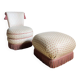 Fauteuil Et Son Pouf De Style Napoléon III à Décor De Noeuds Roses