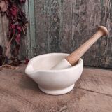 Vintage English ceramic and wooden mortar and pestle set