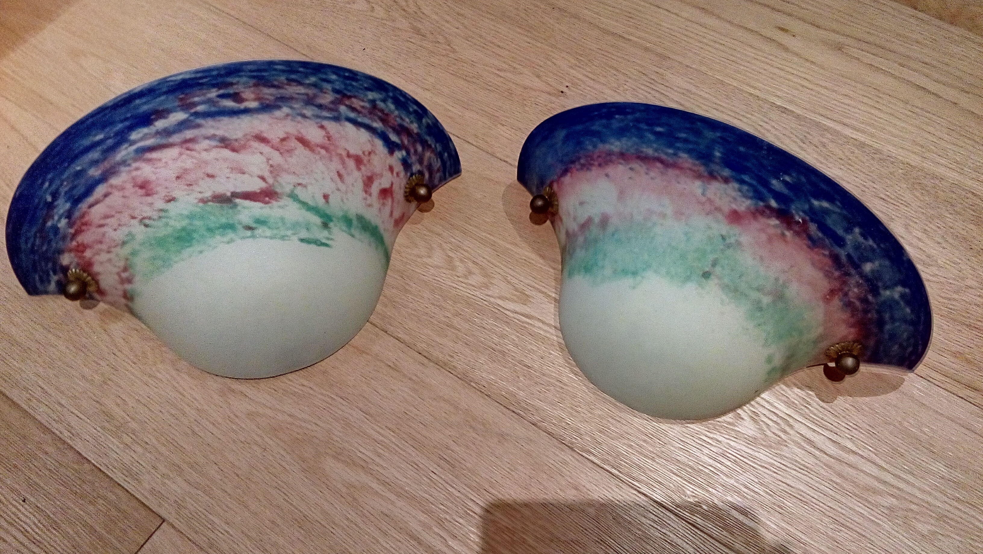Duo of glass paste wall lamps