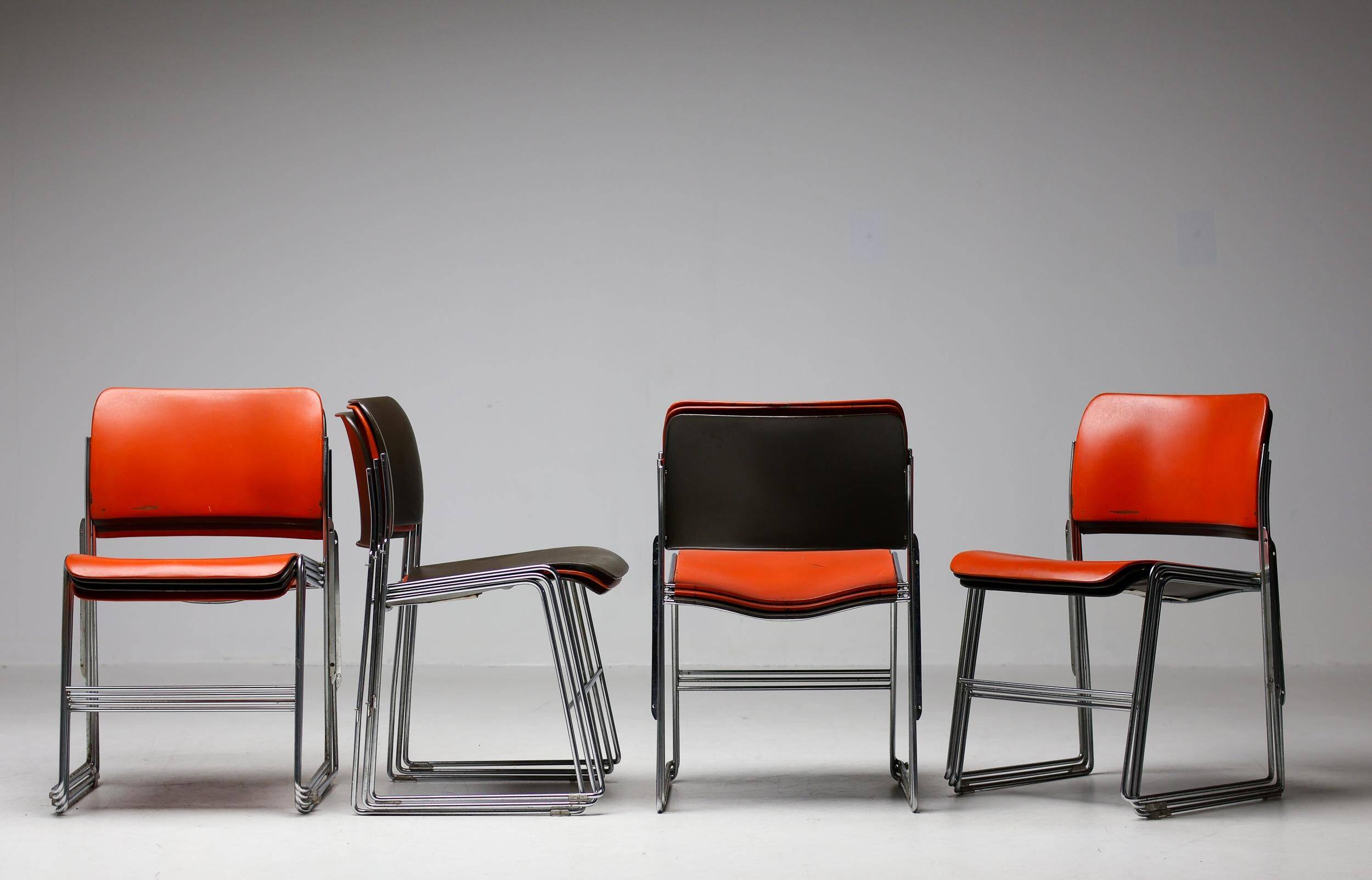 Chairs 40/4 by David Rowland - Red and Brown, Vintage 1970s, Made in the USA