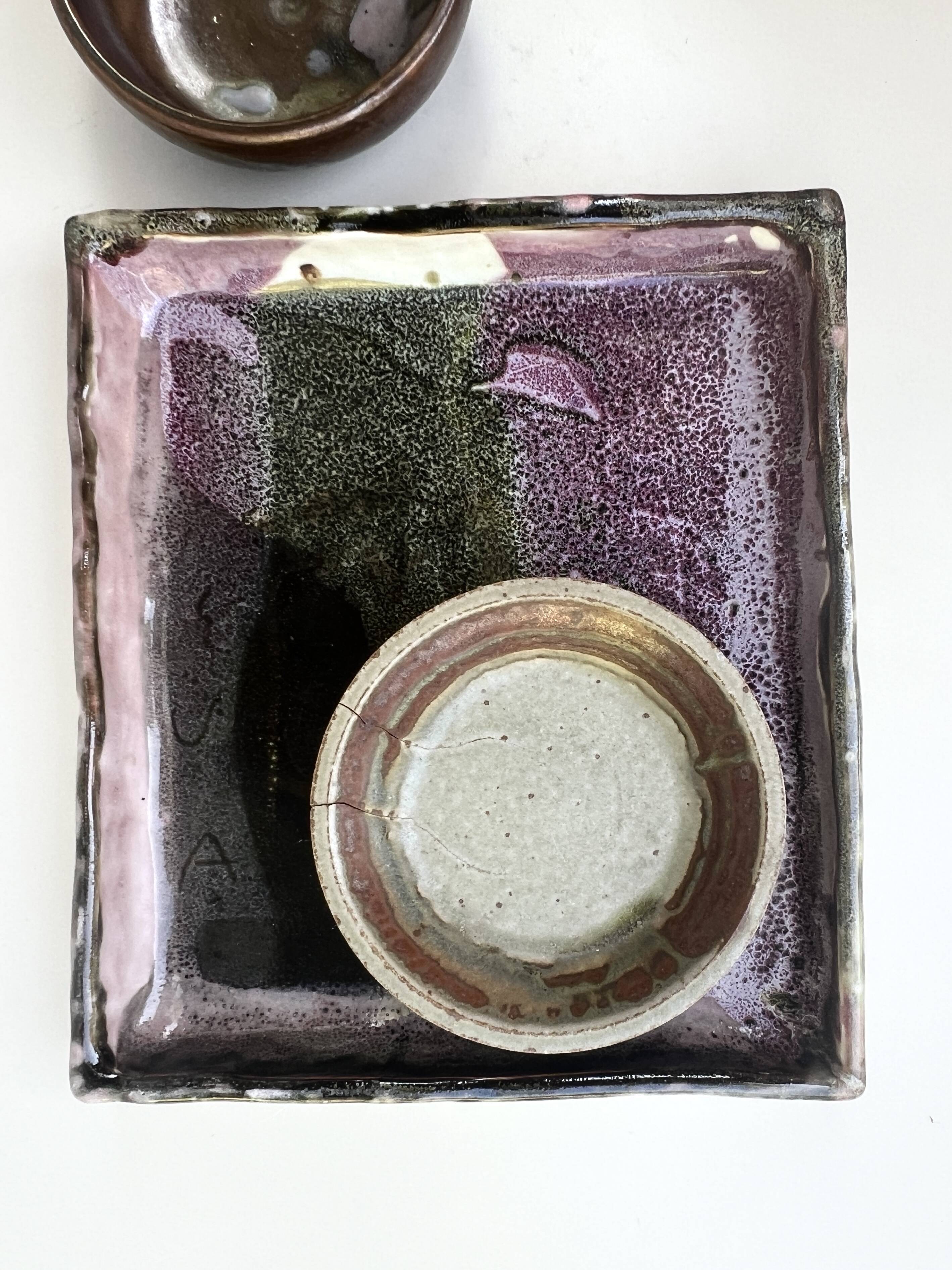 Bowl, hand-turned glazed stoneware catchall signed PY.