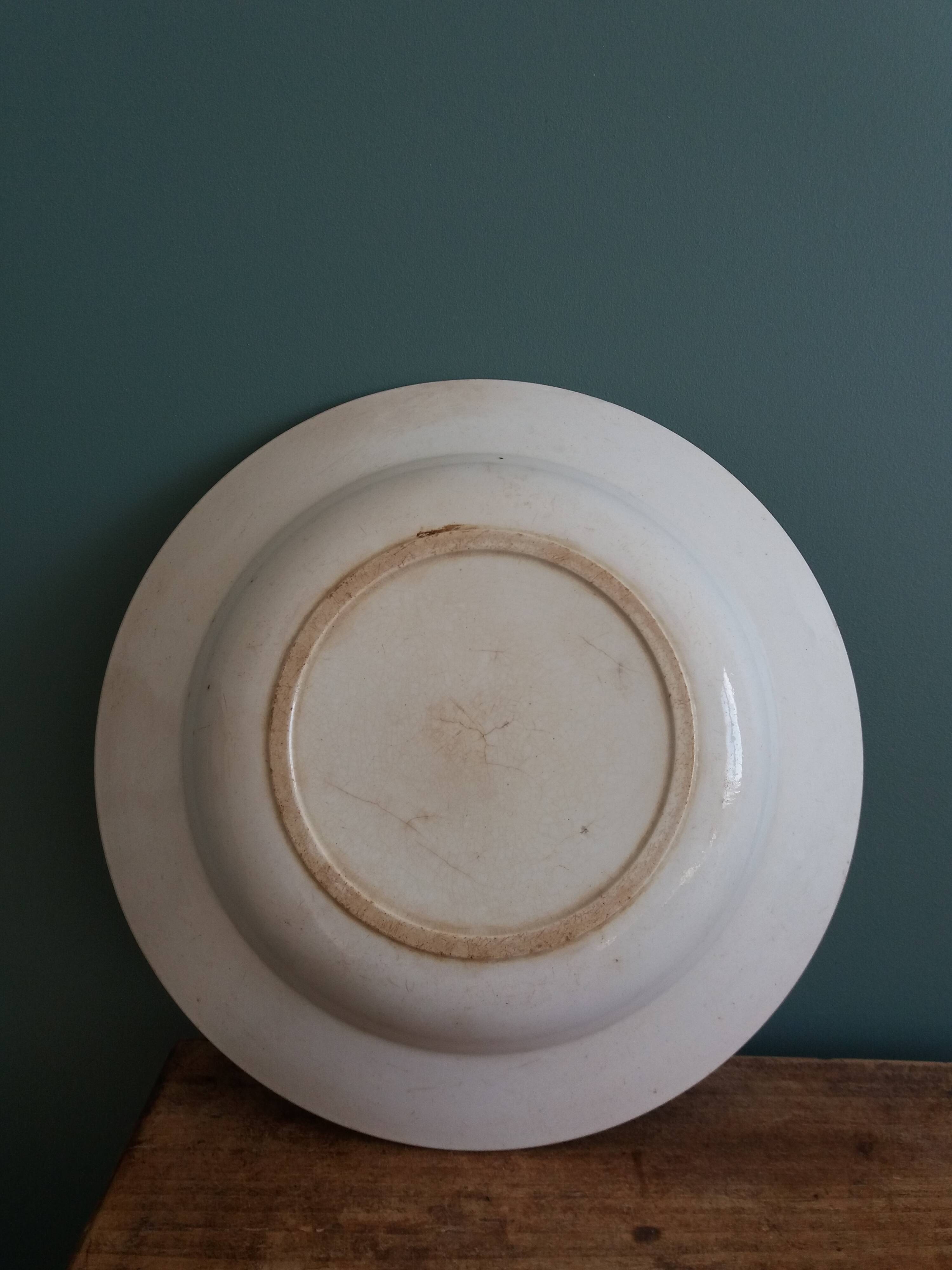 Antique deep dish with hand-painted rooster, Charolles earthenware