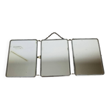 Triptych barber mirror, beveled glass, vintage