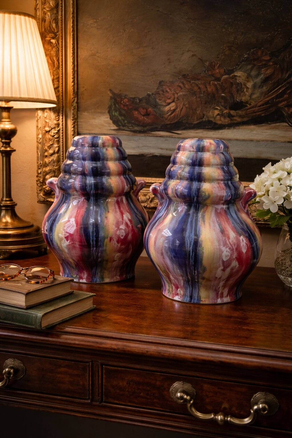 Pair of ceramic vases signed Elgé mid-century