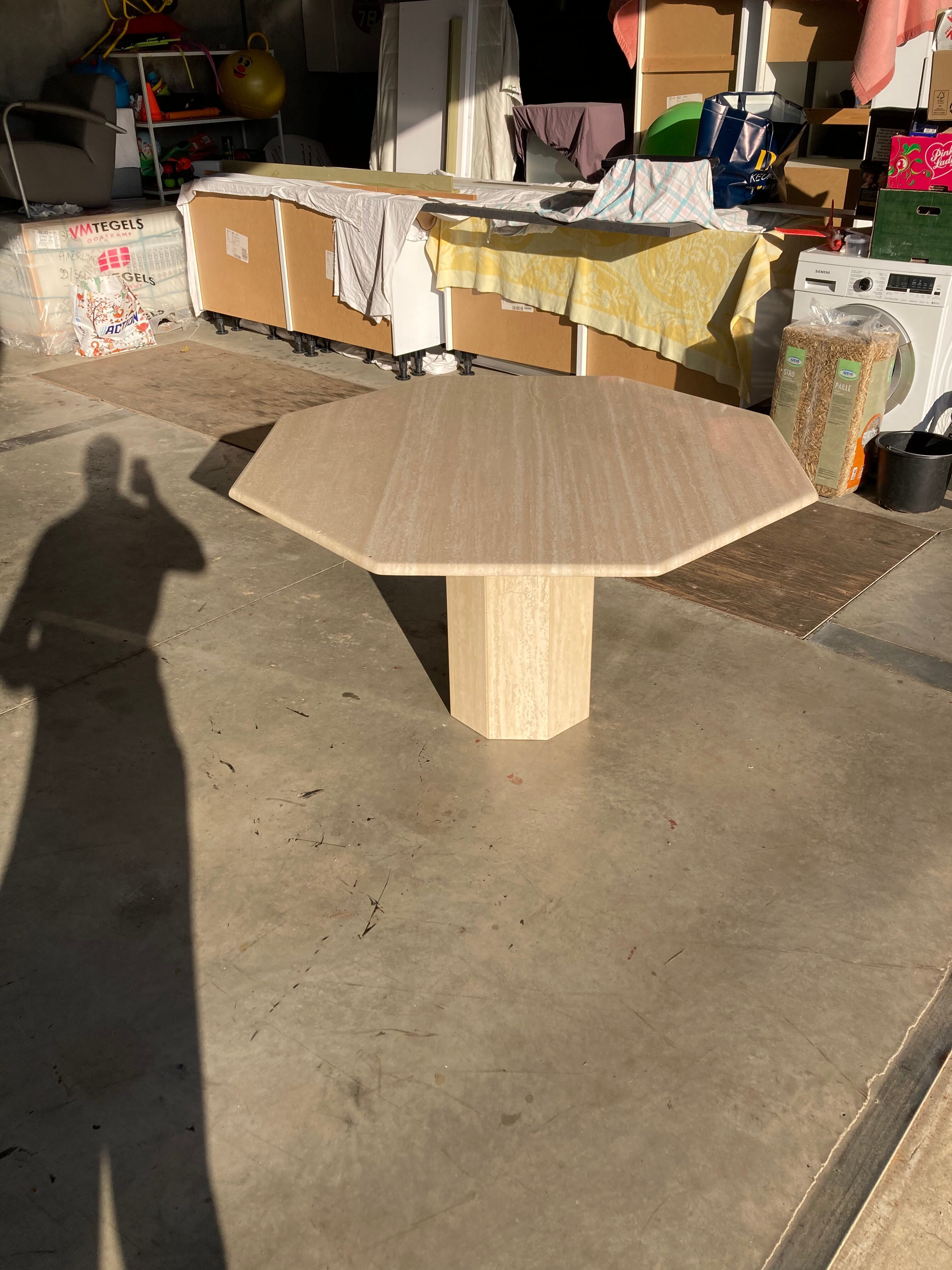 Travertin dining table octagonal