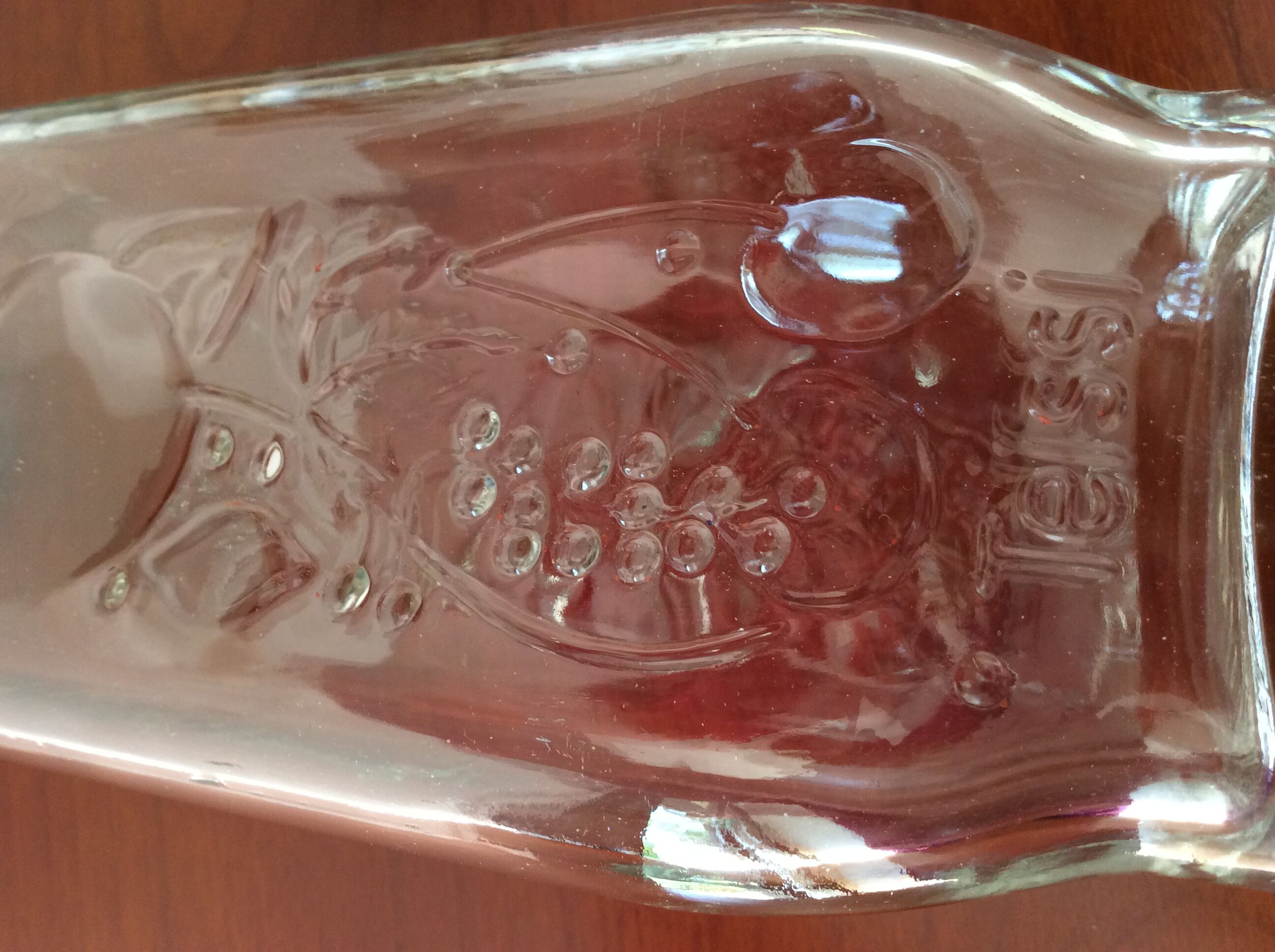 Bocal verre moulé décors fruits et graduation vintage teissi