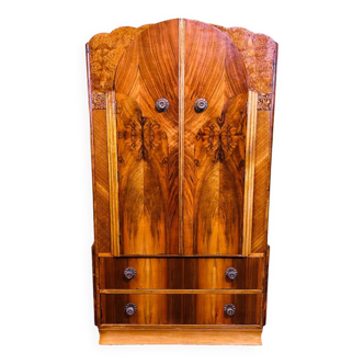 Art decó vintage Brocante burr walnut compactum wardrobe 1920-1930