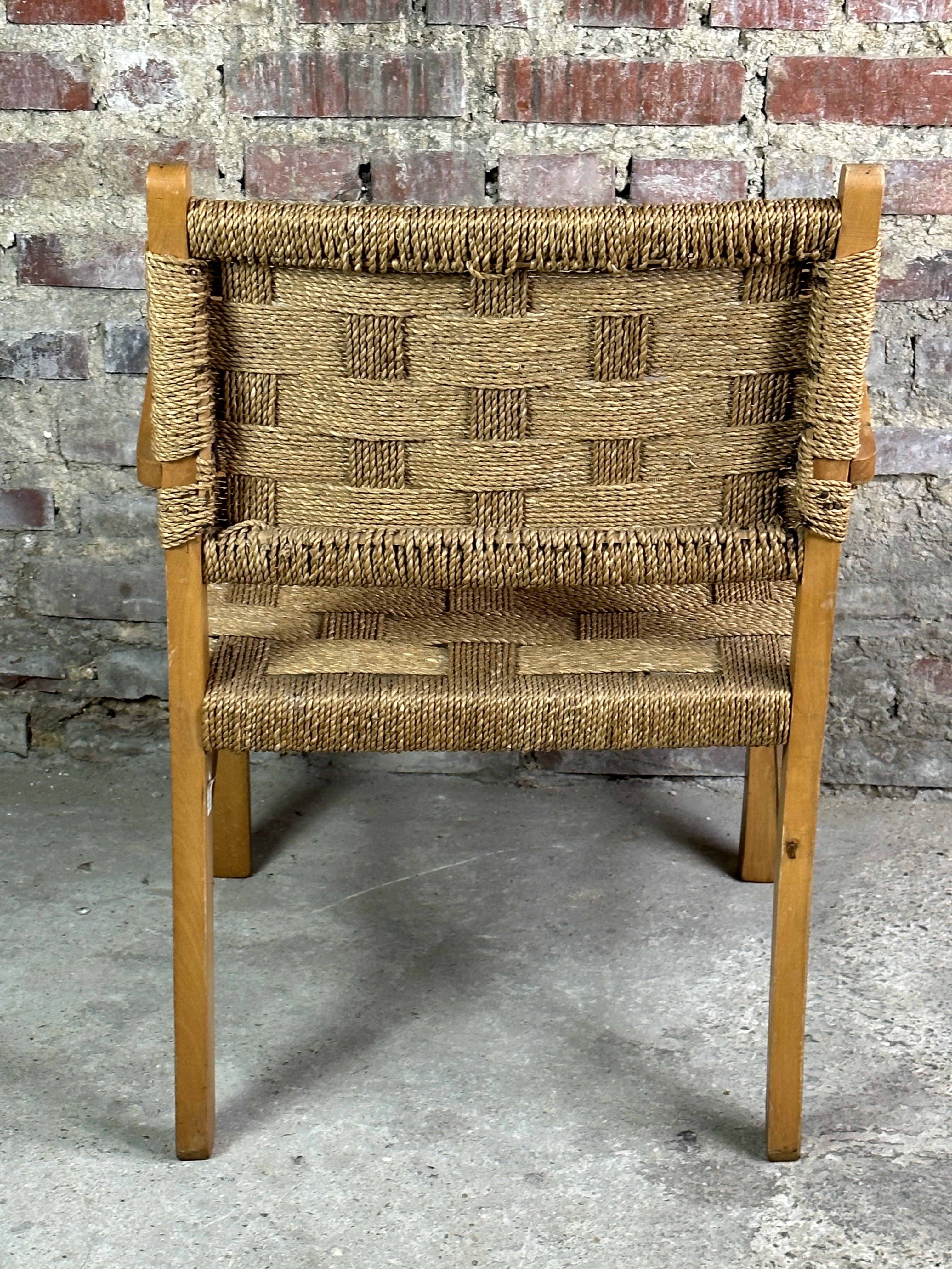 Dutch armchair rope and wood Vroom & Dreesman vintage 1960