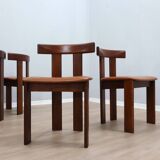 Ensemble de 6 chaises Luigi Vaghi en bois massif et cuir, ANCIENNES années 1970