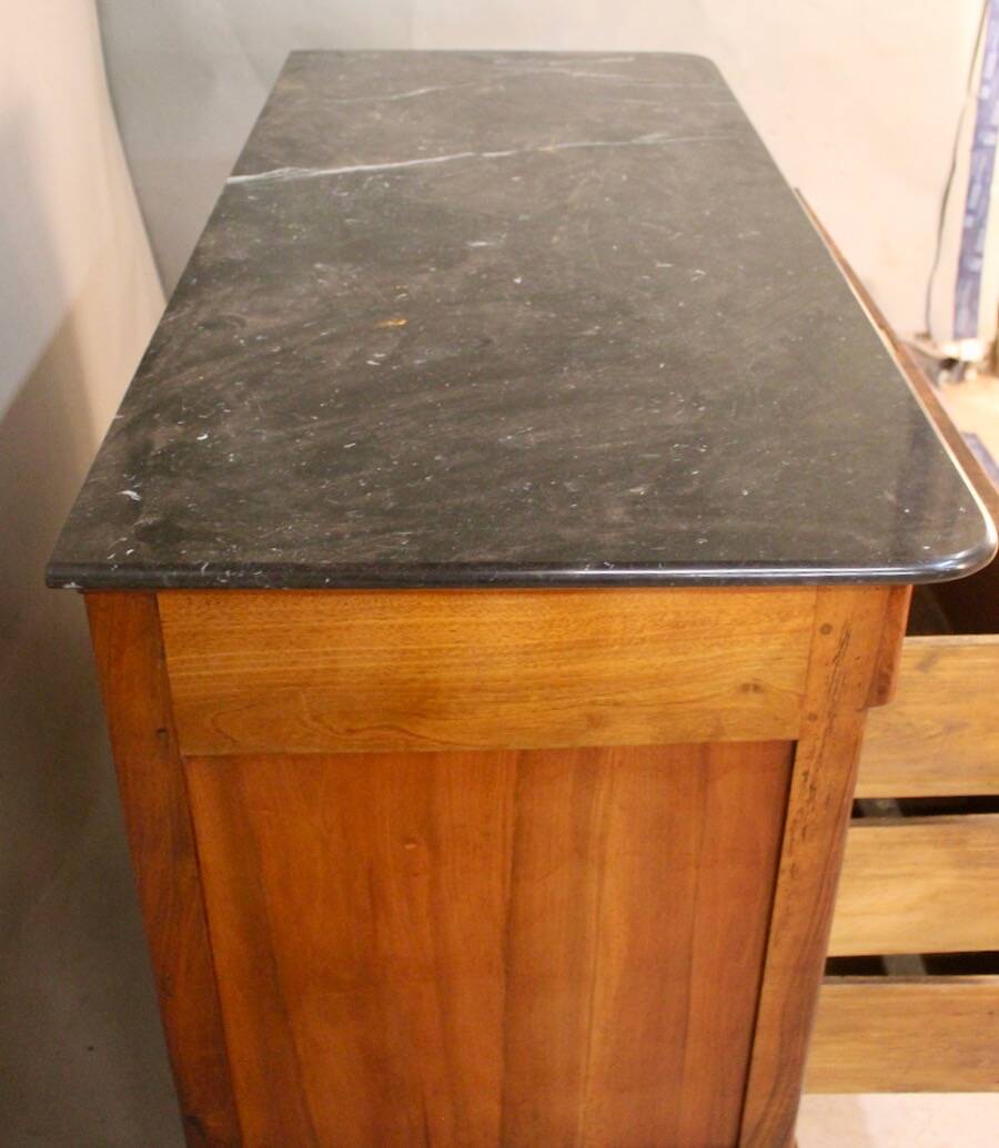 Restoration period commode with walnut burl, marble top.