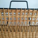 Iron and Rattan Magazine Rack - 1960s - Vintage