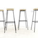 Set of 4 original vintage Bar Stools - black metal with fabric upholstery
