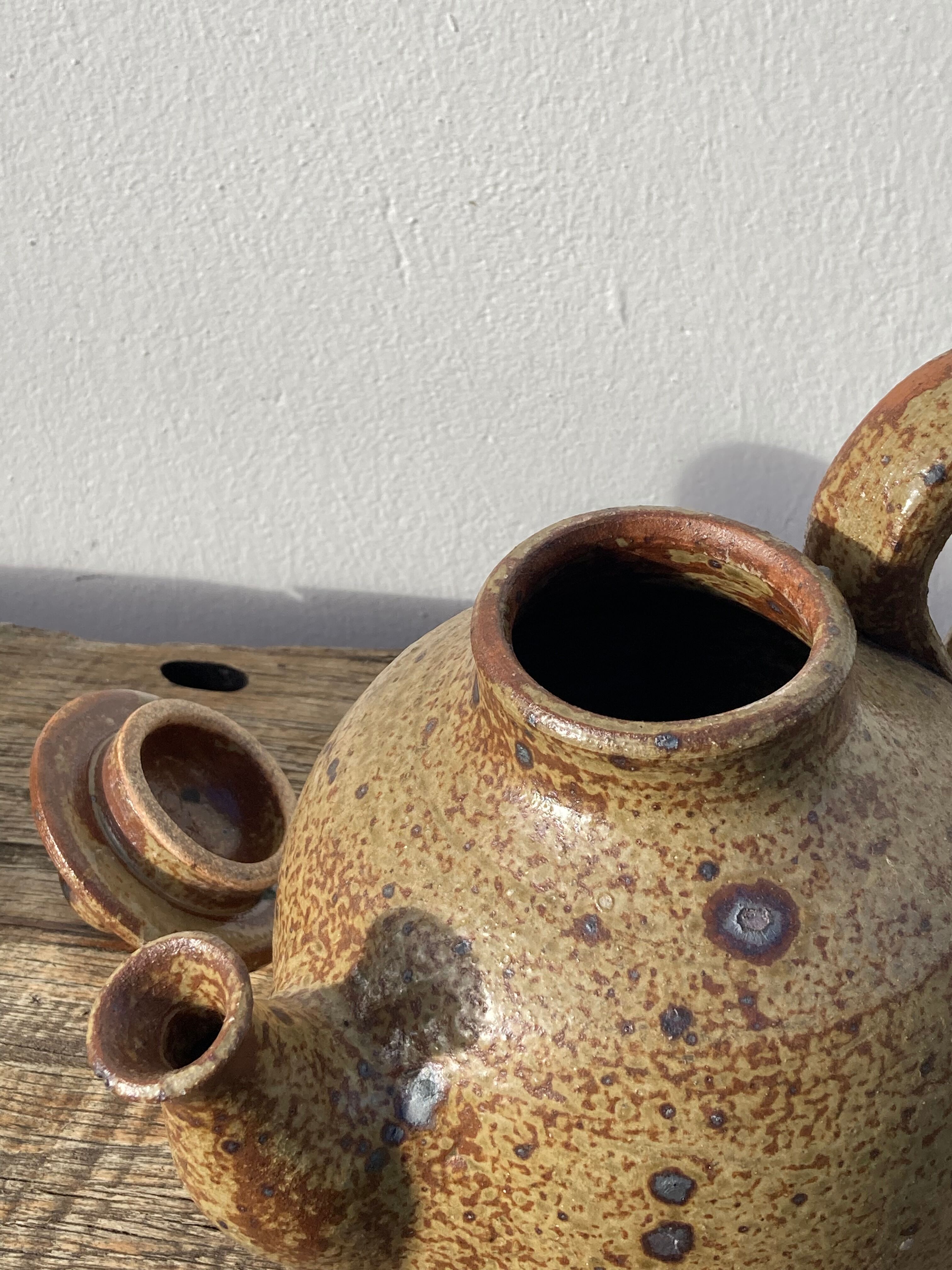 Breton stoneware teapot / vintage glazed ceramic pottery