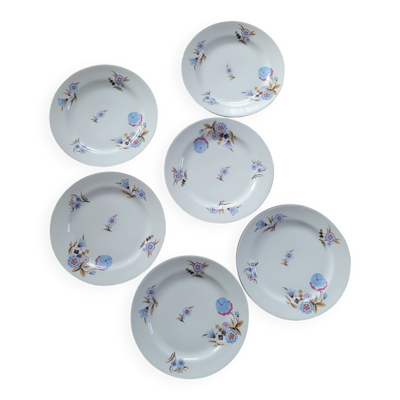6 assiettes à dessert BD Limoges – décor floral géométrique – années 5