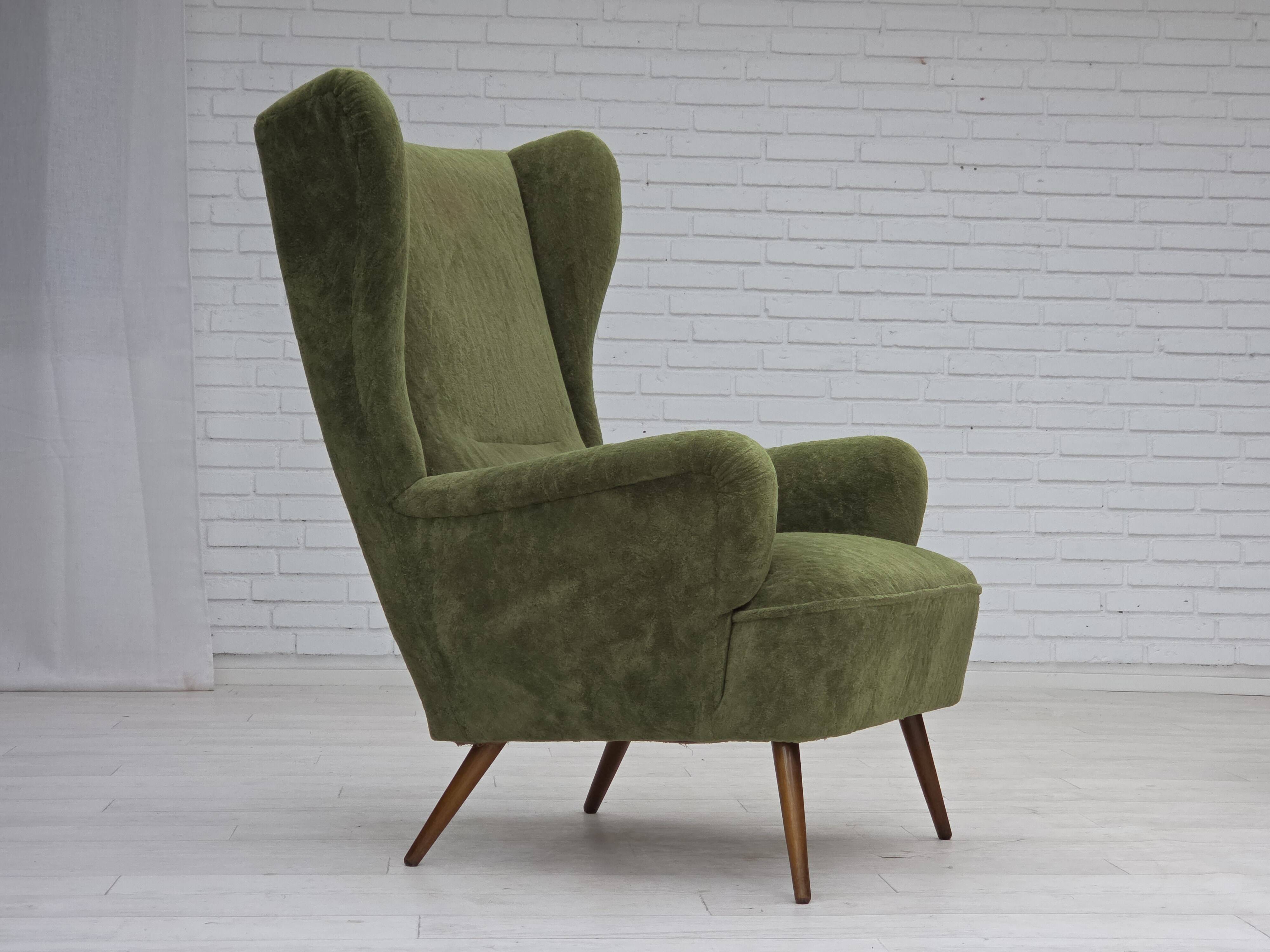 1960s, Scandinavian design, highback armchair, furniture velour.