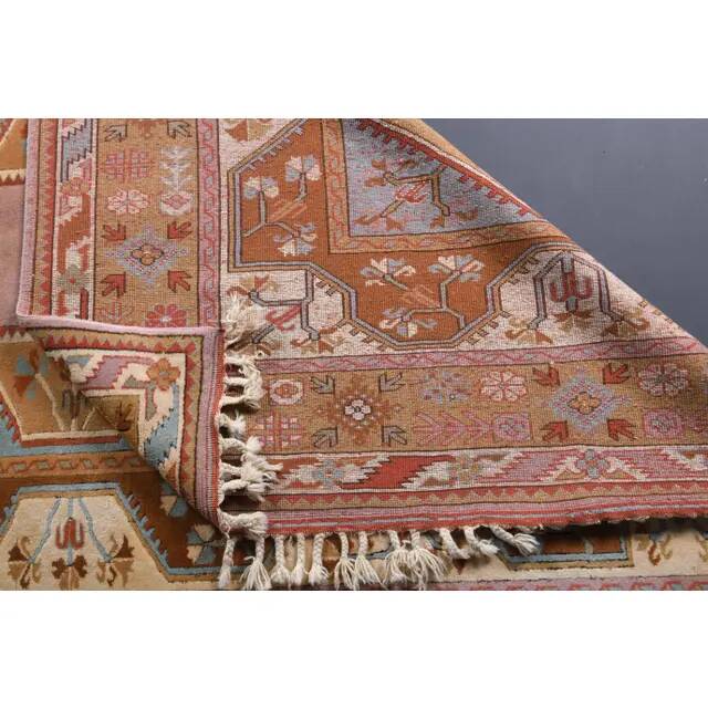 Vintage Turkish Oushak handmade wool cotton orange area rug 201x281