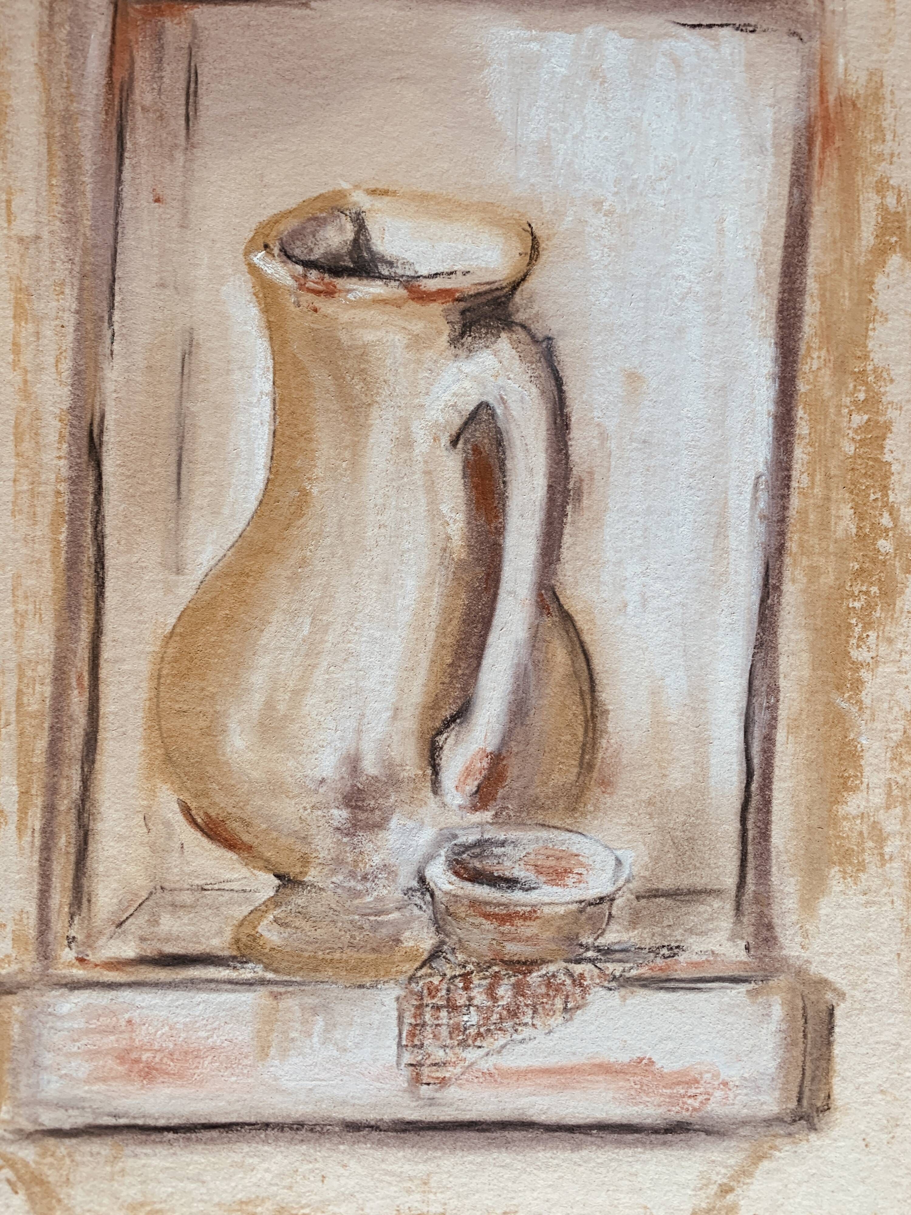 Signed still life painting in Provence "alcove with the jug"